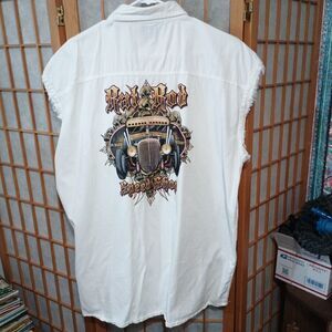 Vintage Biker Apparel Co White Denim Sleeveless Shirt 3XL Rat Rod Speed Shop